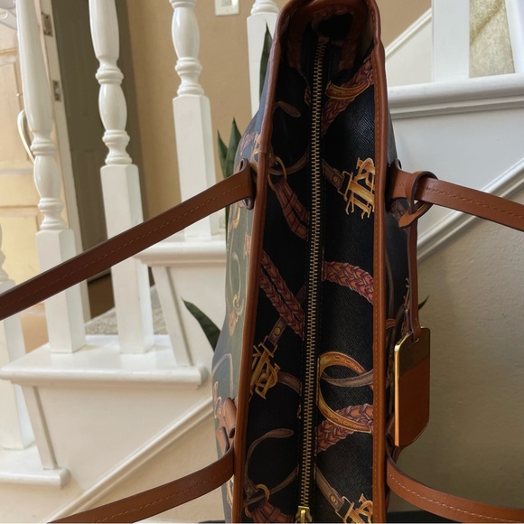Lauren Ralph Lauren Dark Brown/Brown Equestrian Print Tote Bag - Picture 9 of 13
